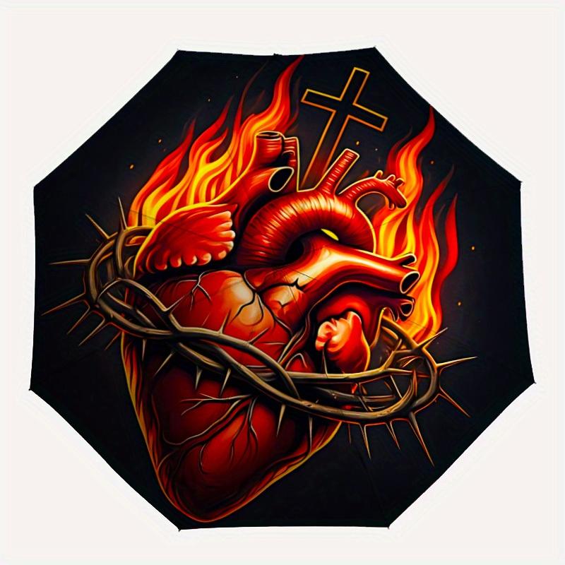 

1pc Sacred HeartAutomatic Folding Umbrella, Portable & Foldable Design with 8 Ribs, Casual Outdoor Accessory yy250804187
