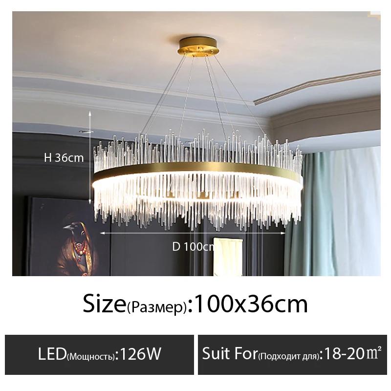 Light Luxury Post-modern Living Room Lamp Crystal Chandelier Personality Simple Creative Metal Ring Bedroom Restaurant Lamp