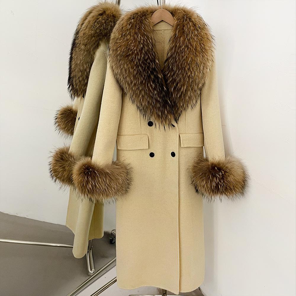 Atmosphere Detachable natural real fox fur collar wool coat women's new winter warm woolen coat