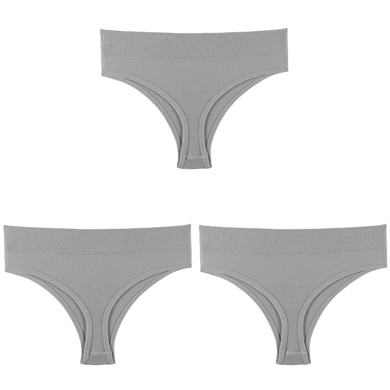 Women Solid 3PCS/Set Panties Sexy Middle Waist G-String Thong Femal Soft Nylon Lingerie Stretch T-Back Thong Underwear