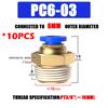 10PCS Pneumatic Air Connector Fitting PC 4mm 6mm 8mm 10mm 12mm Thread 1/8" 1/4" 3/8" 1/2" Hose Fittings Pipe Quick Connectors Ventilation Valves 4