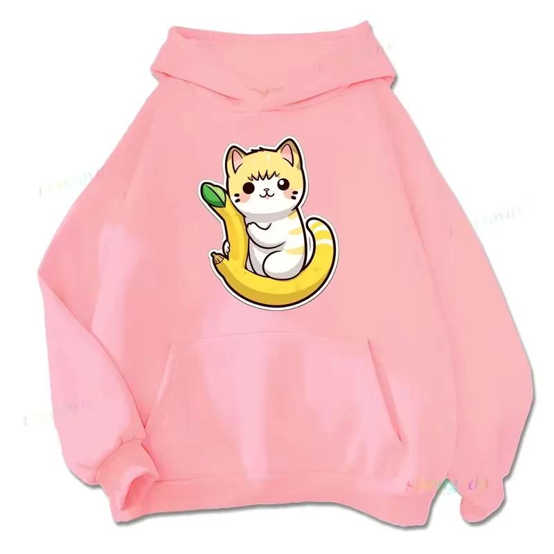Langärmliger lustiger Bananenkatzen-Print Hoodie Harajuku Sweatshirts Streetwear Kängurutaschen-Hoodie Ästhetische Kleidung