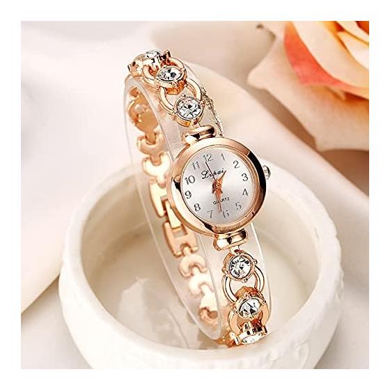 Fashion Quartz Watch Clear Crystal Alloy Bracelet Ladies Bracelet Watch Ladies Watch
