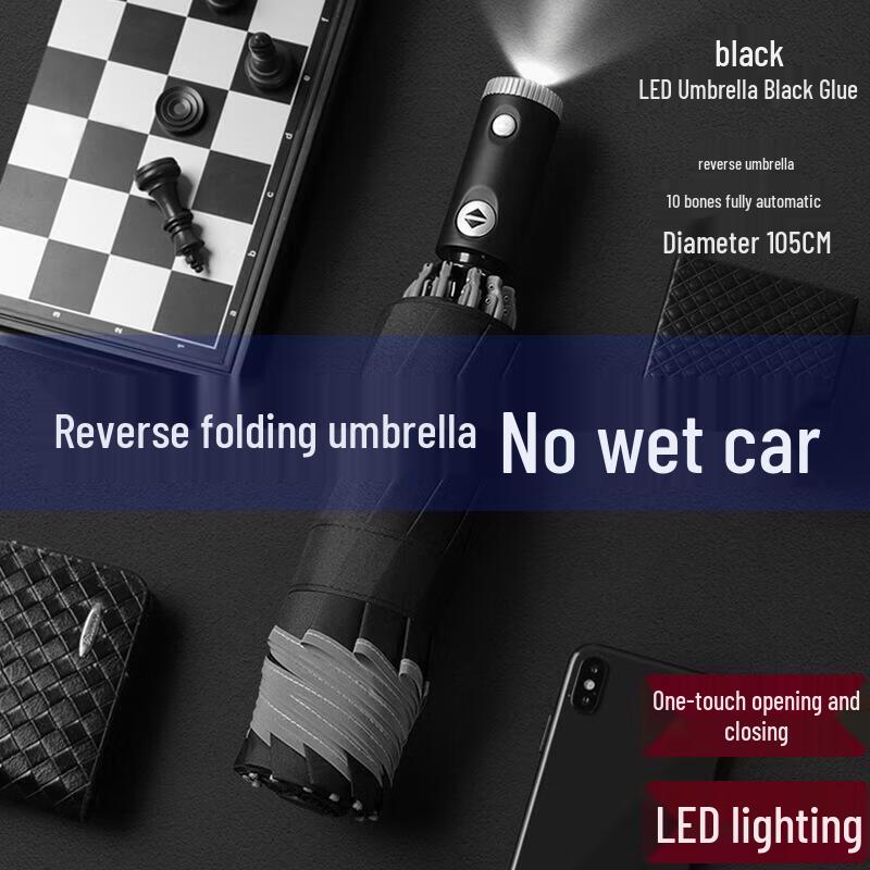 PALONY Automatic Reverse Umbrella with LED Light