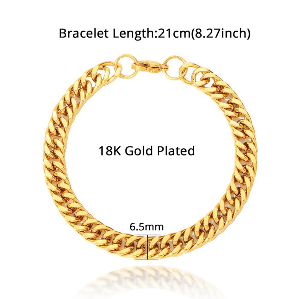 Gold Color Stainless Steel 6.5mm Curb Cuban Link Chain Bracelets Necklace For Women Men Fashion Party Wedding Jewelry Sets Gift