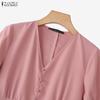ZANZEA Women Elegant V-Neck Casual Solid Color Short Sleeve Dress