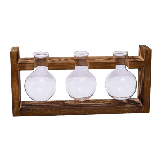 Plants Propagation Station with Wooden Stand Indoor Plant Terrarium Hydroponic Flower Holder Container Decoration Table Centerpiece