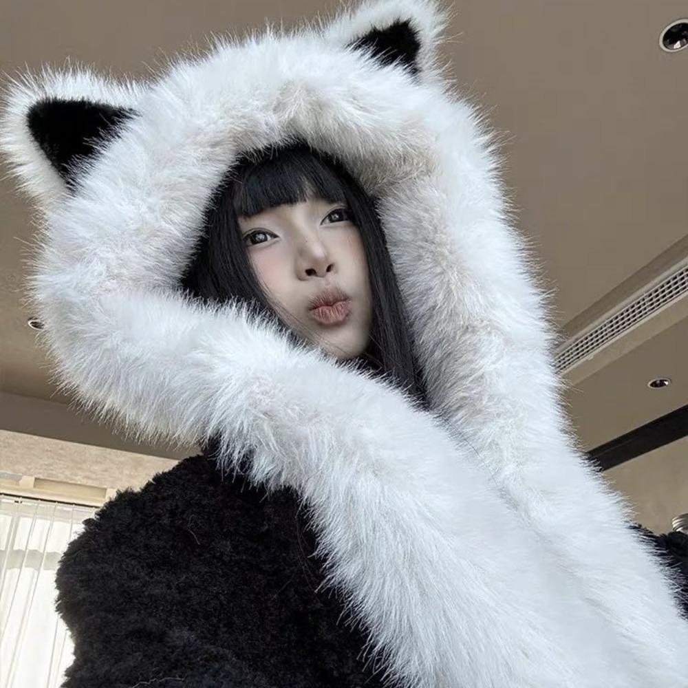Winter Warm Integrated Cap Scarf Soft Plush Scarf Set Hooded NEW Ear Protection Cap