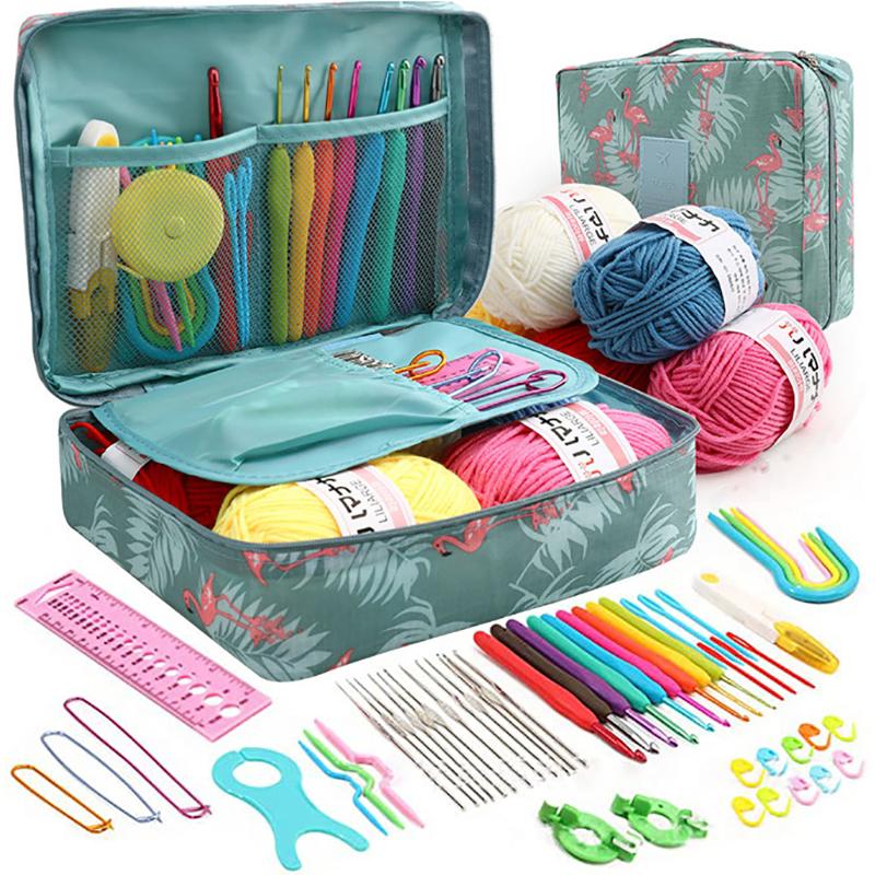 Novice Crochet Kits Portable Hand Diy Knitting Tools Crochet Hooks Kits With Storage Bag Yarn Weave Knitting Needles Set Weaving