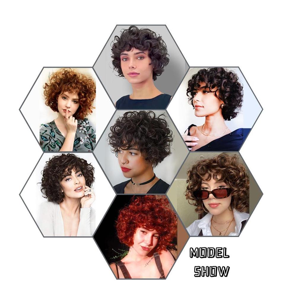MISS WIG Braune, gemischte, goldene, kurze, lockige Perücke, afrikanische Locken, große Rollenperücke für Damen, tägliches Cosplay, synthetische Hochtemperaturfaserperücke