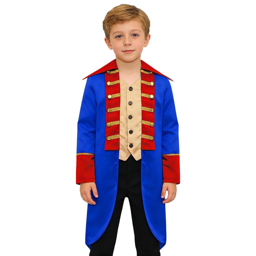 Costume da Bambino Esercito Britannico Coloniale: Cappotto Rosso Frac con Bordi Dorati & Spalline per Rievocazione della Guerra Rivoluzionaria