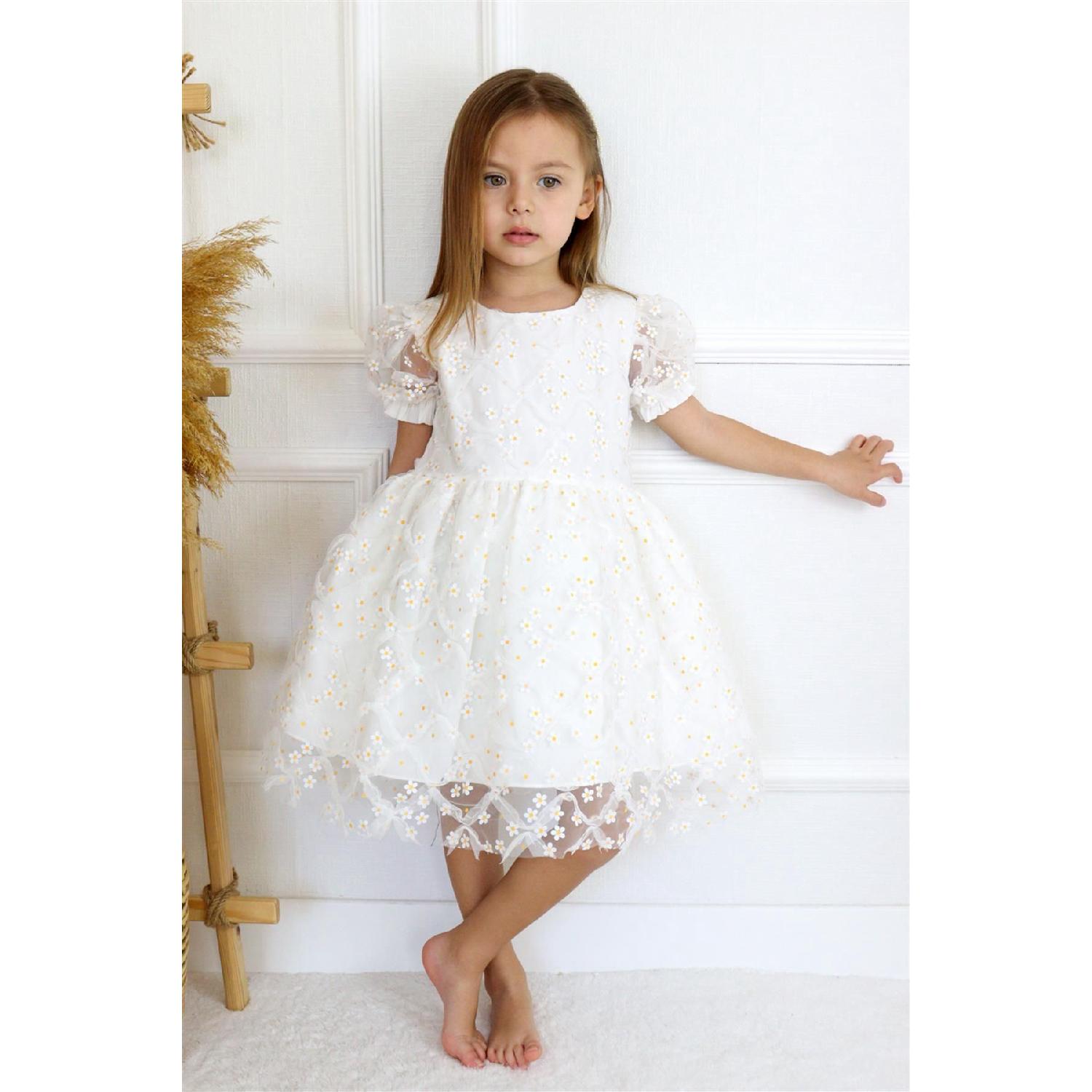 

Белое тюлевое платье Daisy с короткими рукавами для девочек - Hillary 1 Yaş зелёный