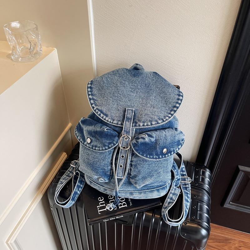 

Джинсовый рюкзак женский новый большой вместимости многокарманный портативный сумка-ведро студенческий дорожный рюкзак для поездок синий