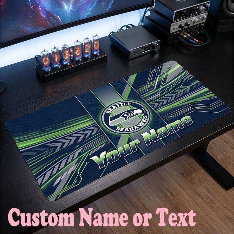 Seattle Seahawks Benutzerdefinierter Name Text Mauspade, Große Schreibtisch-Mausmatte Personalisierte Home-Office-Geschenk