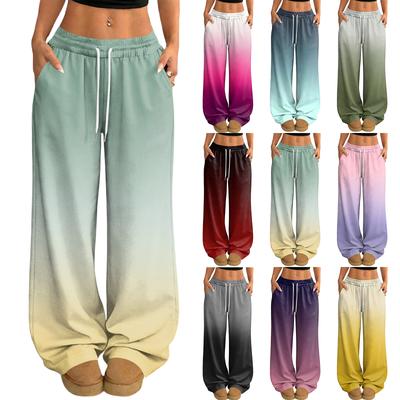 Dammode Casual och Trendiga Tryckta Elastisk Midja Lös Vida Ben Byxor