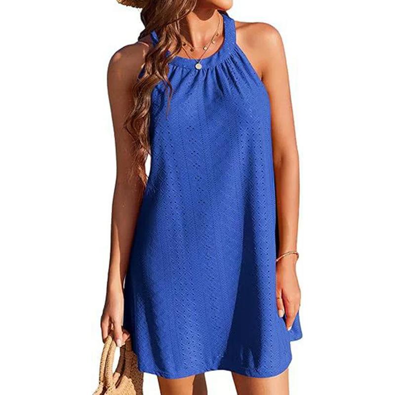 Saída de Praia Crochê Vazado Feminina Verão Sem Mangas Vestido de Praia