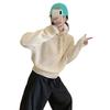 Womens 100% Wool Hooded Sweater Casual Korean Style Fall Winter Knit Top Loose Fit Solid Color