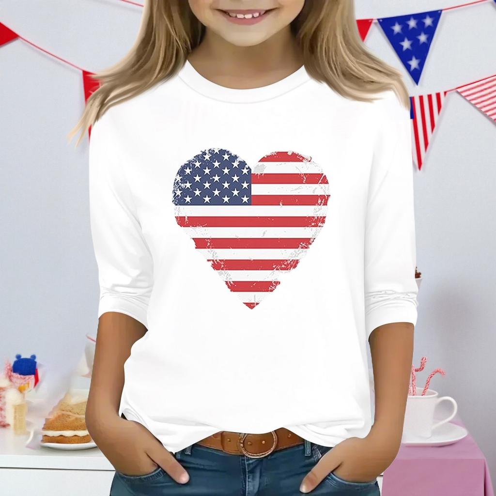 Druckoberteile für junge Mädchen 3-10 Jahre Rundhals 3/4-Ärmel T-Shirts Trendige Oberteile Outfit T-Shirts