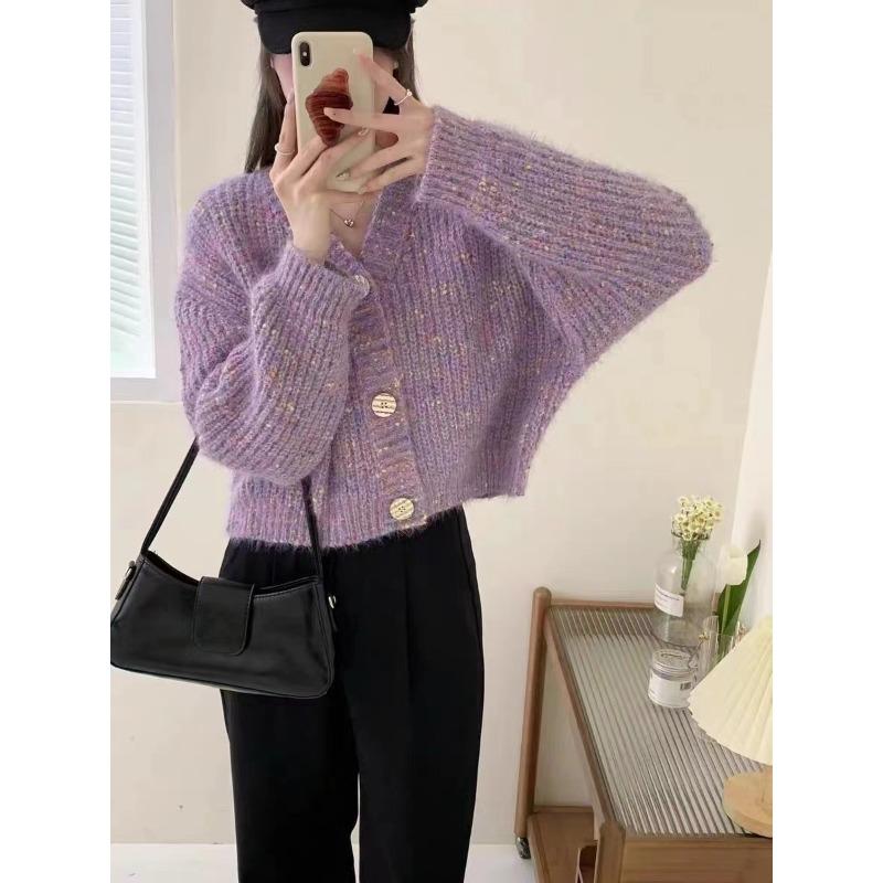 Vintage soft waxy knitted cardigan top women's spring new loose design color dot sweater jacket