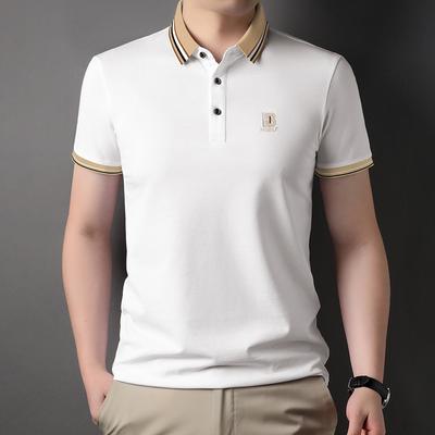Men's T-shirt with Short Sleeves Made of Pure Cotton Business Collar Men's Polo Base Shirt with Embroidered Patterns