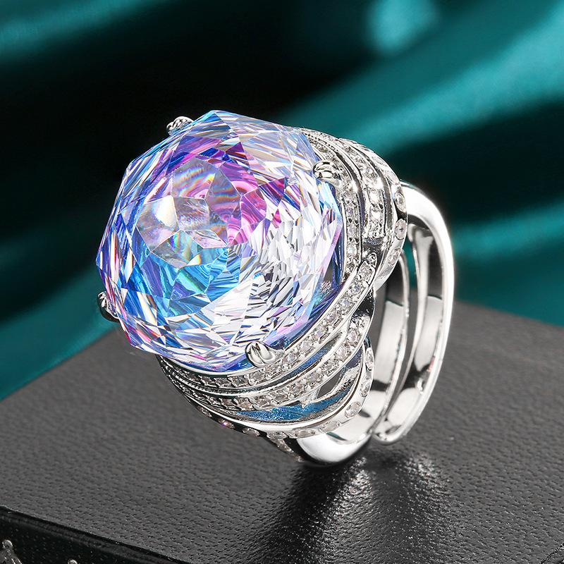 New explosive jewelry copper bottom gold-plated imitation rose cut dragon fruit light luxury ring female 18mm