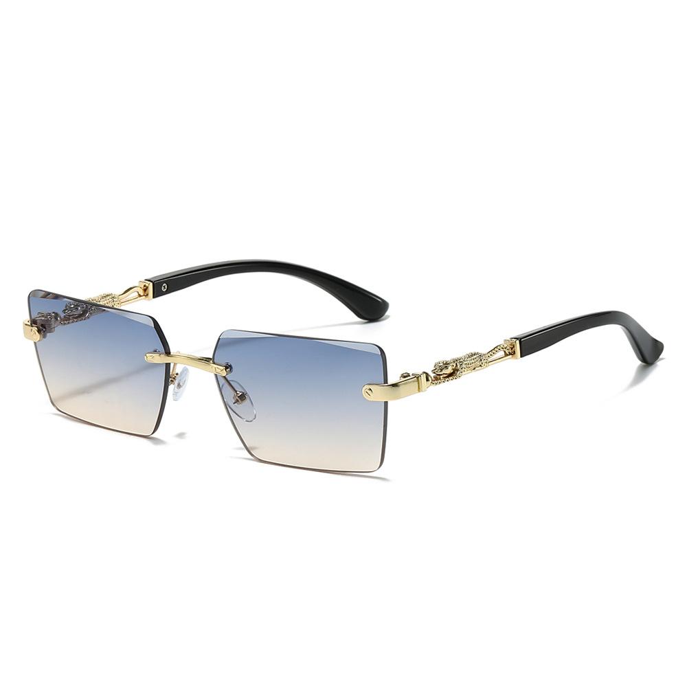 New square fashion sunglasses European and American personality borderless leopard decoration personality trimmed PC sunglasses