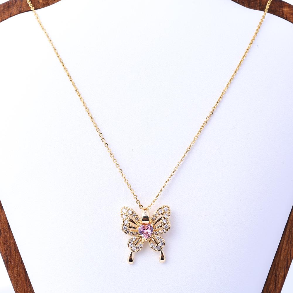 Necklace, Women's Pink Butterfly Pendant, High-end and Niche Design, Versatile Temperament, New Collarbone Chain, Stainless Stee