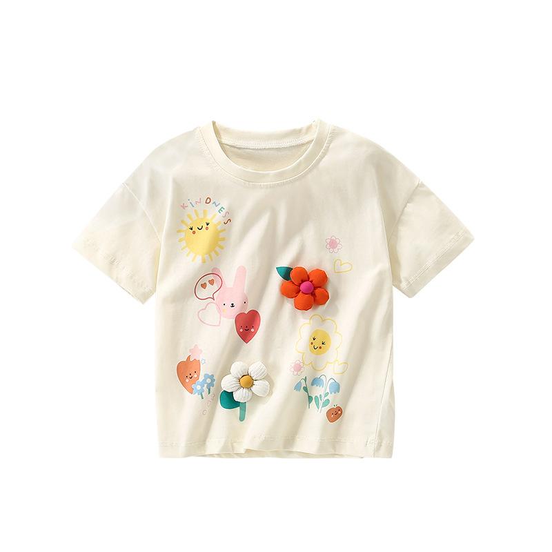 Fashion Children s Clothing T-shirts Children s Cartoon Printed T-shirts Summer Knitted Cotton Round Neck Boys  Tops 100