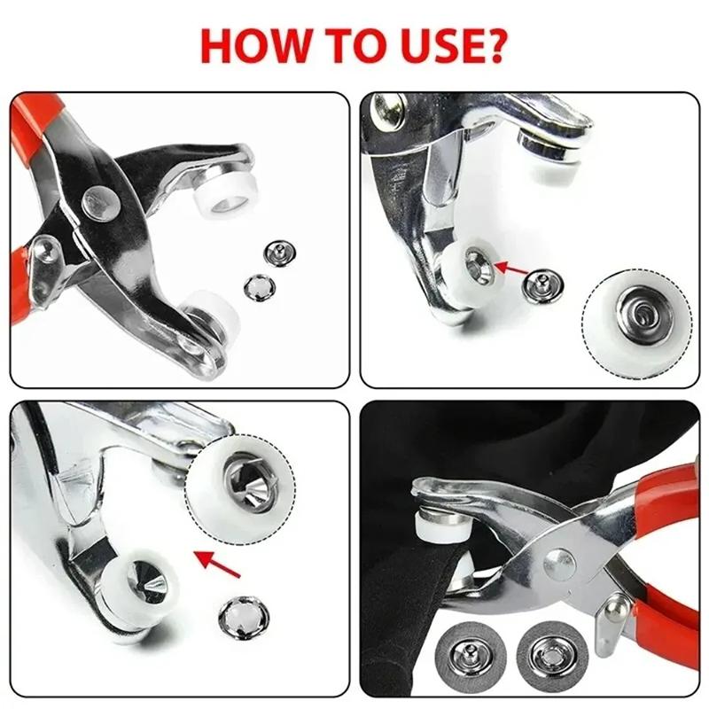200/400Pcs Rings Buttons Metal Colour Pliers Snap Button Claw Diy Set Hand Stress Plier Rivet Buckle Sew Tool Sewing Supplies