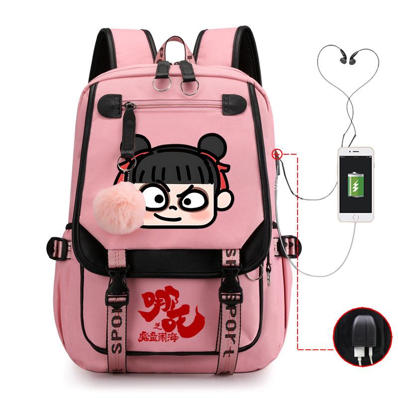 Cartoon Movie Nezha Printing Leisure Burden Reduction Travel Bag Backpack Multi-Function Large Capacity Usb Student Schoolbag