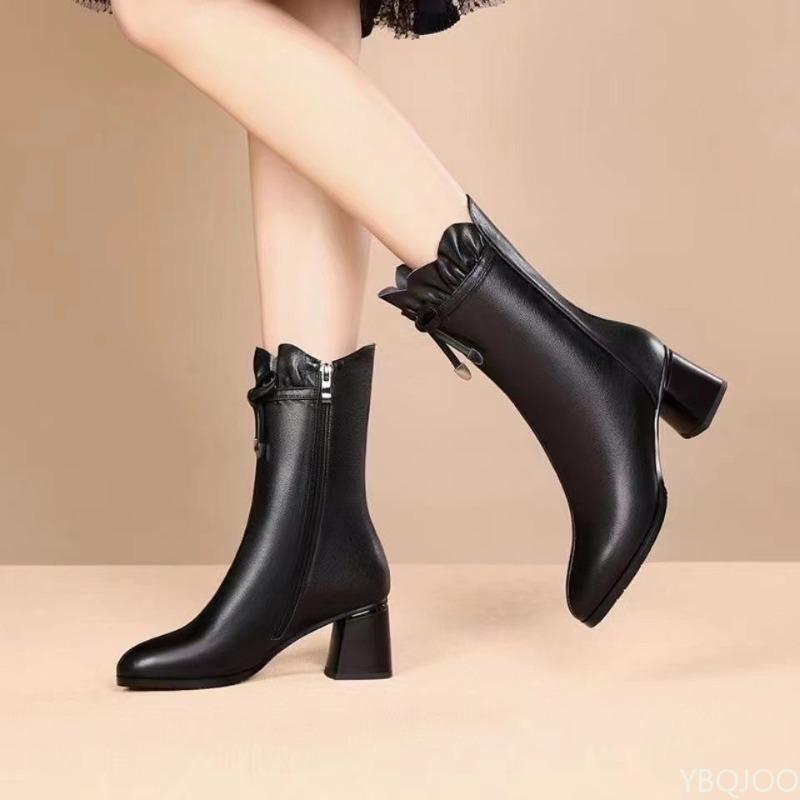 

Женские новые короткие ботинки на толстом каблуке, универсальные для весны и осени, простые, удобные, нескользящие, износостойкие женские туфли 37 чёрный