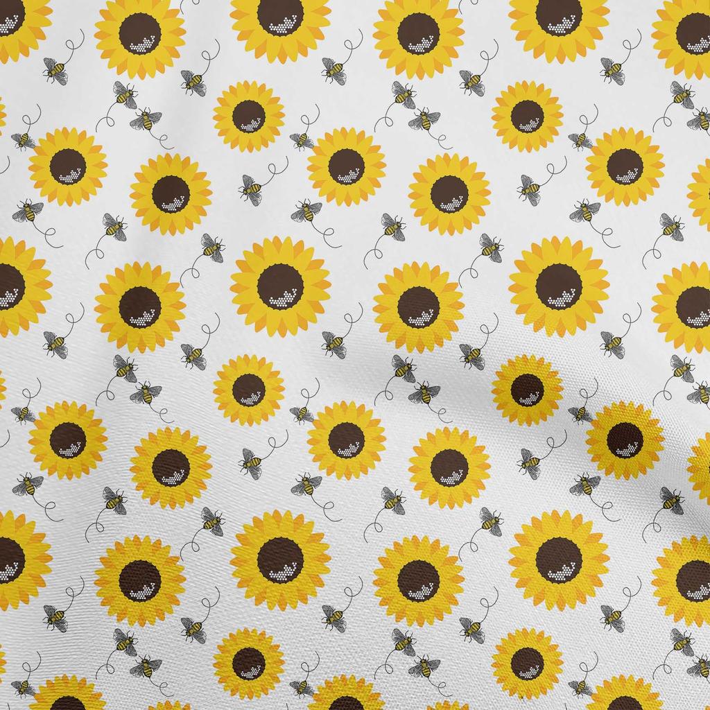 oneOone Cotton Flex Green Fabric Floral Sunflower With Honey Bees Sewing Material Print Fabric By The Yard 40 Inch