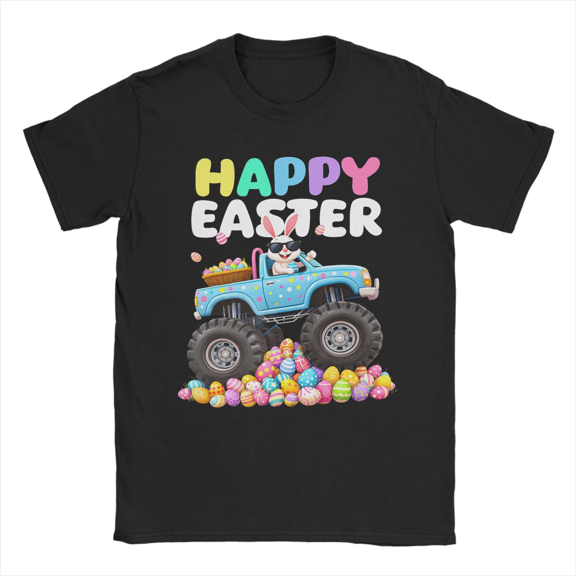 Vintage T Shirt Happy Easter Monster Truck Easter Eggs Cotton TShirts Novelty Tshirt for Couple Summer Awesome Casual Top Tees S
