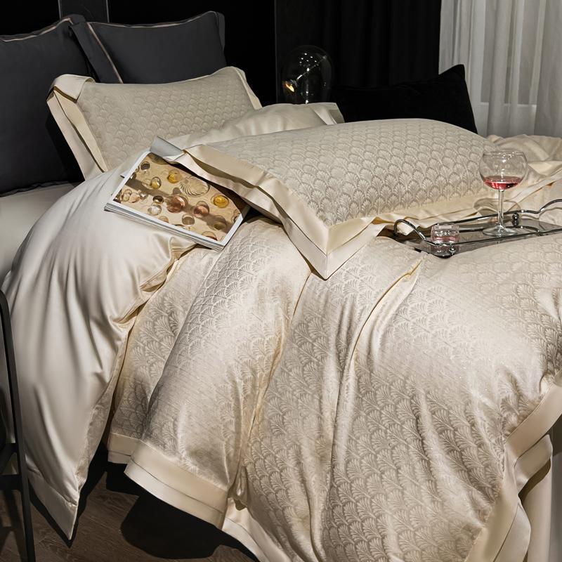 

Lyocell Cotton Jacquard Soft Silky Luxury Bedding Set Queen King Size Duvet Cover Set Bed Sheet/Fitted Sheet Pillowcases 4Pcs Flat Bed Sheet&Queen 200X230cm 4pcs