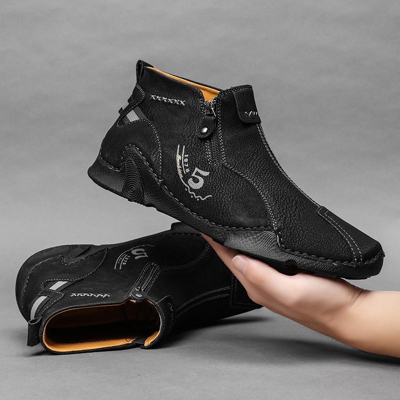 Men s Leather Boots Zipper High Top Casual Shoes Sneakers 39-48 39 чёрный