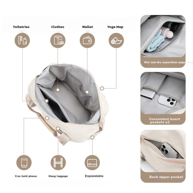 GOLF Expandable Travel Bag, Luggage Bag, Wet-Dry Separation, Gym Bag, Sports Handbag, Apricot Color