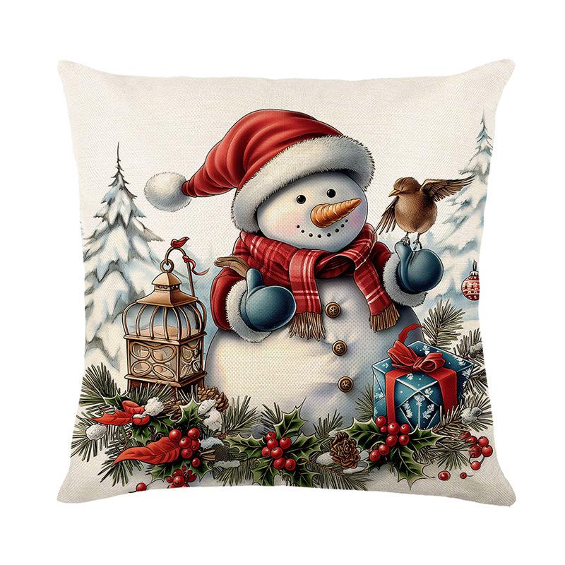 Festival Oil Painting Pillow Cover, Realistic Art Print Removable Cushion Cover, Linen Sofa Bed Decor for Christmas, Home Gift