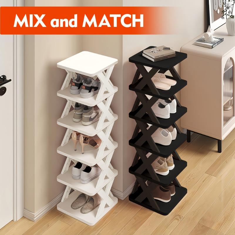 1PACK 6-layer Heavy-duty Shoe Rack, Foldable and Stackable, Space-saving Narrow Design, Sturdy Plastic Shoe Rack