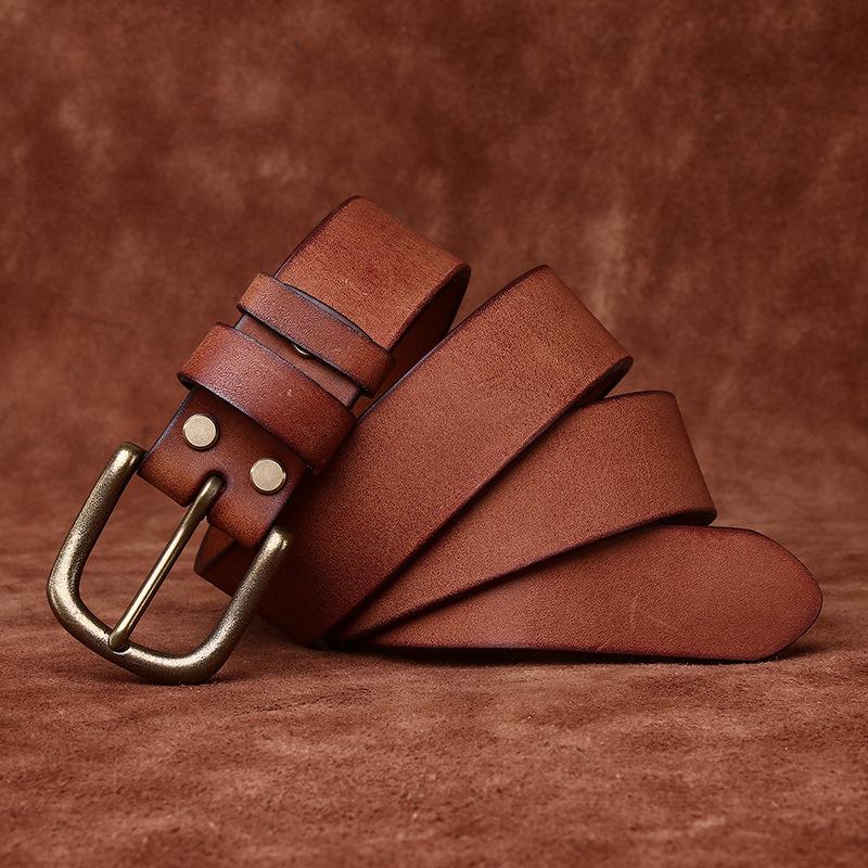 

Ремень мужской, матовый, ретро, американская, натуральная кожа растительного дубления, цельнозерновая, коровья кожа, простой, повседневный, джинсовый ремень 130cm