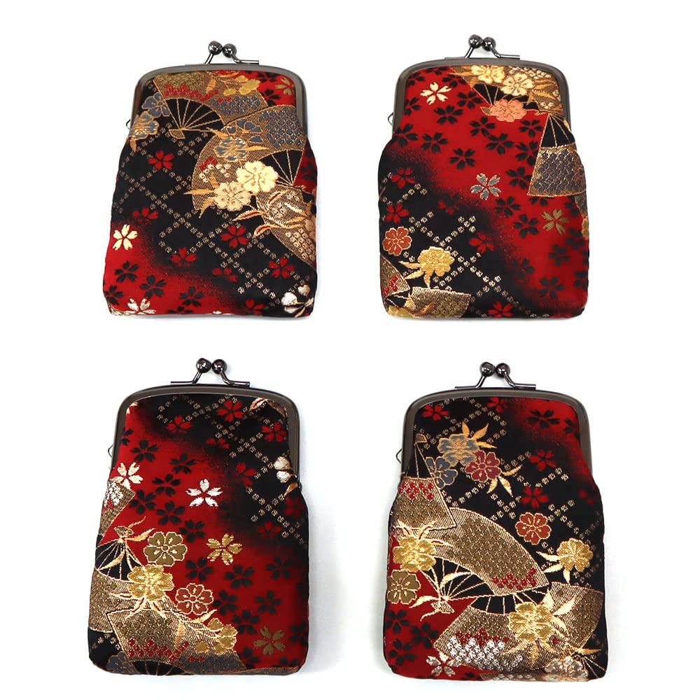 COCOLUCK Coco Luck Clasp Purse with Japanese Gold Nishijin Accessory Cigarette Made in Vertical Pattern, Brocade, Weave, Wallet, Case, Case, Pouch,