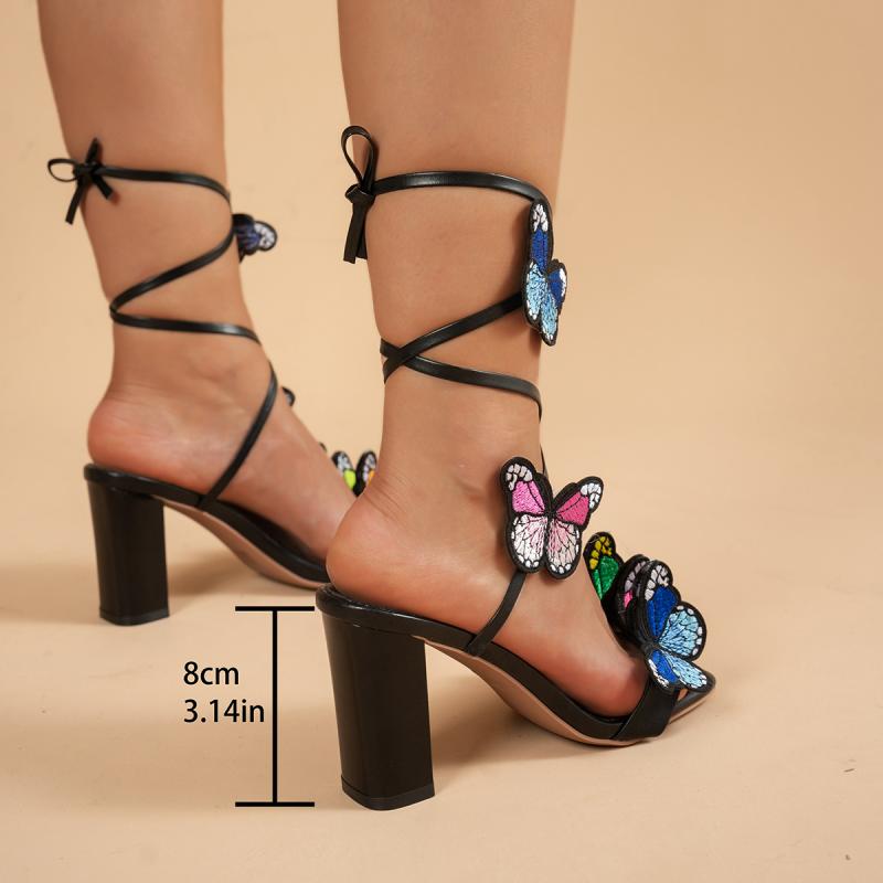 Fashion Brand Design Embroidered Butterfly Lace Up Sandals Women 2025 New Summer Sexy Super High Heel Sandals Fashion Party Dress Shoes