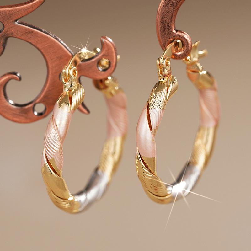 Three color twisted enamel earrings for women's jewelry