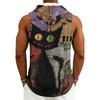 Men's Casual Sleeveless Hoodie with Drawstring Hood Halloween Themed Graphic Print Lightweight Pullover Vest for Everyday Wear