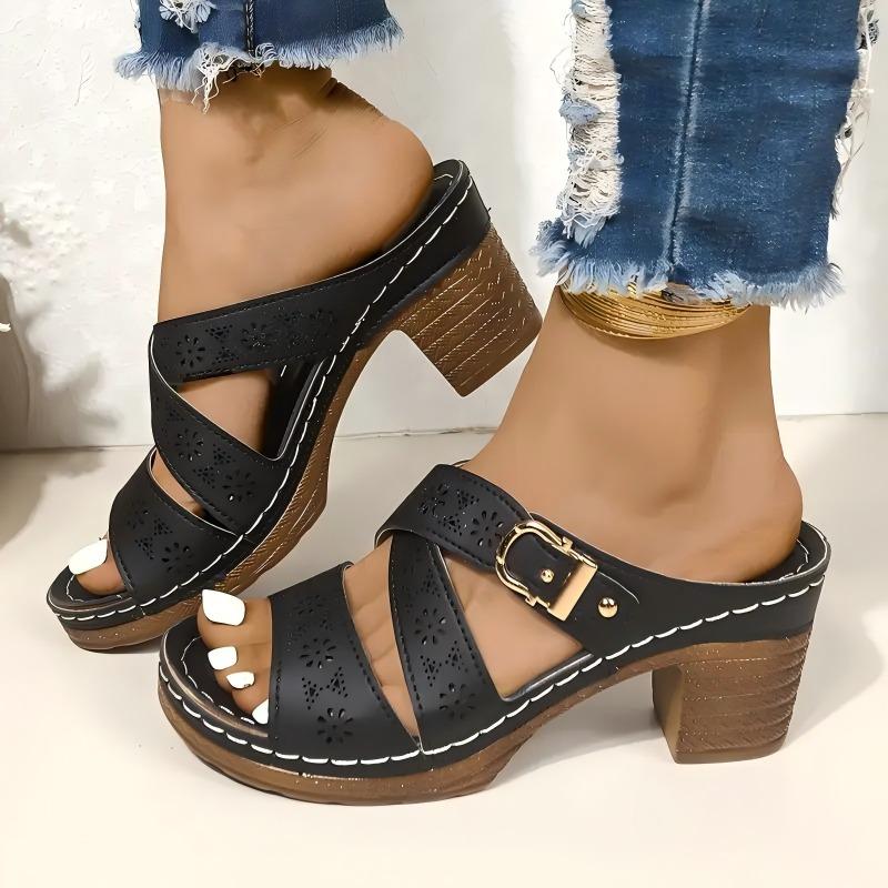 Fashion Plus Size 2025 Summer Open Toe Women’s Slippers Outdoor Casual Chunky Heels Buckle Sandals for Sewing Daily Comfortable Slippers