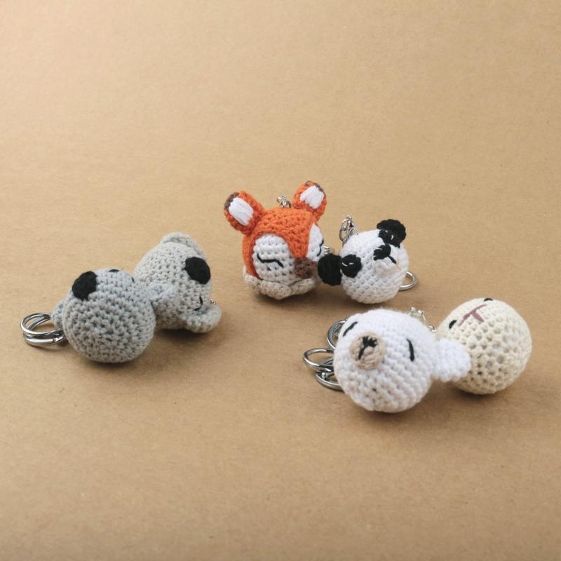 Crocheted Animal Head Keychain Crochet Keys Chain Backpack Pendant Acrylic Fibers Material for Birthday Christmas Party