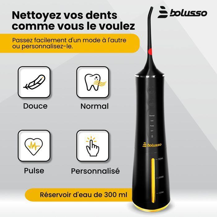 Bolusso Hydropulseur Dentaire Sans Fil – 7 Embouts Avec Étui De Voyage Et Livre Électronique, 4 Modes, Réservoir De 300 Ml, Gratte