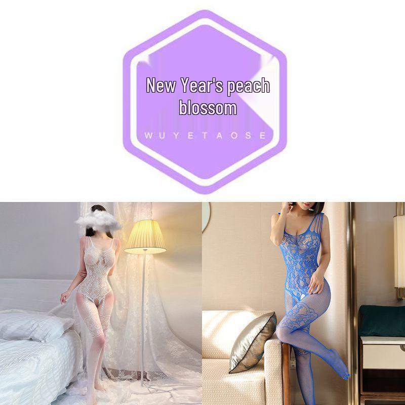 Červený Zvěrokruh Sexy Bez Ramínek Síťovaný Body s Otevřeným Rozkrokem & Odnímatelnými Síťovanými Punčochami
