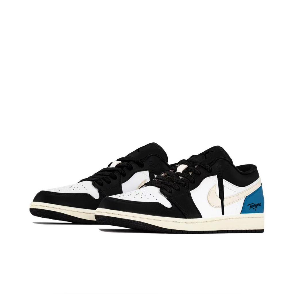 Jordan Air Jordan 1 Abrasion Resistant Low Top Vintage Basketball Shoes Men's Black White Blue 553558-081(Team173-)
