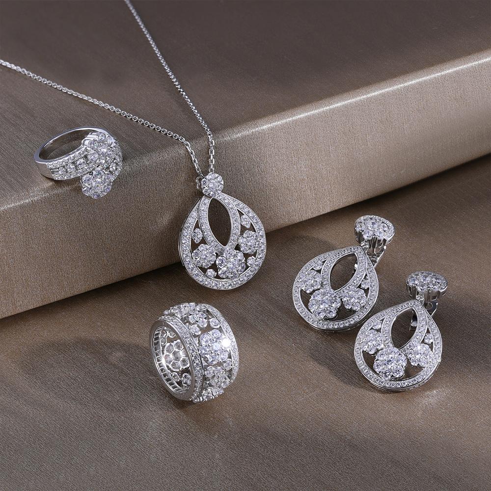 S925 Silver Pear Drop Pendant Luxury Snowflake Clavicle Chain Unisex European American Style Party Rhodium Plated Hot