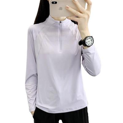 T-shirt de Fitness à Manches Longues, Col Montant, Fermeture Éclair, Séchage Rapide pour Femme